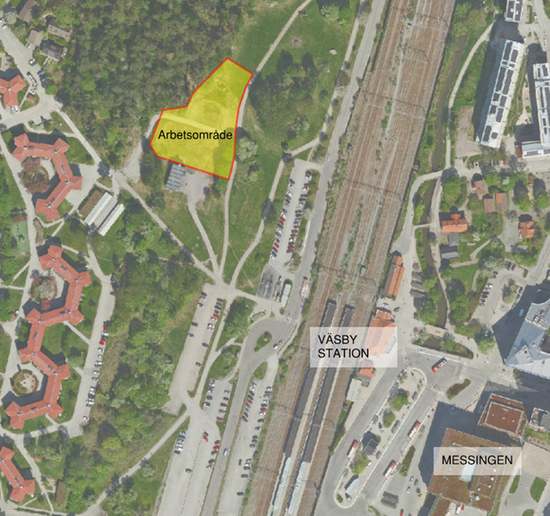 Kartbild som visar var lekplatsen ska byggas